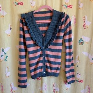 Unique Vintage Pink and Gray Striped Cardigan